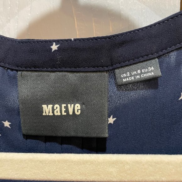 Maeve anthro blue white star print laser cut blouse 2 - Picture 3 of 6